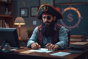 Pirate using AI tools to organize receipts, categories, and deductions for tax preparation.