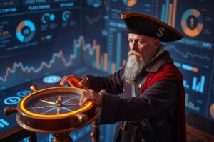 YNAB Review 2025 – Digital pirate navigating AI-powered budgeting charts.