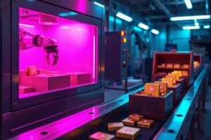 An AI factory assembly line turning raw video footage into golden YouTube Shorts and TikToks.