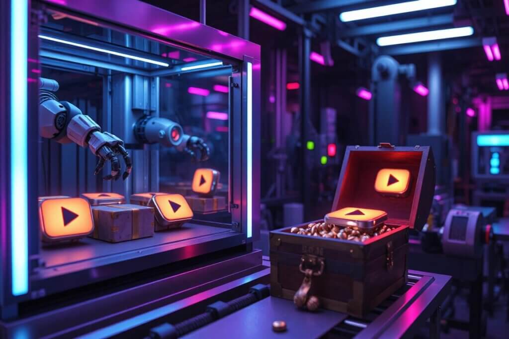 An AI factory assembly line turning raw video footage into YouTube Shorts.