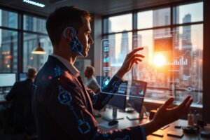 An AI agent analyzing stock market data while human traders look obsolete.