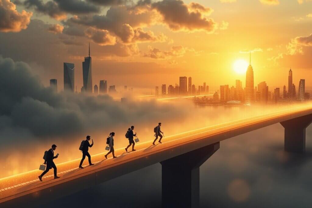 Illustration of Solopreneurs migrating from human VAs to AI agents.