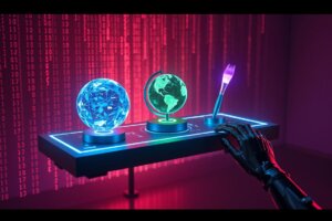 Comparison of Cursor, Replit, and Lovable AI coding tools on a digital workbench.