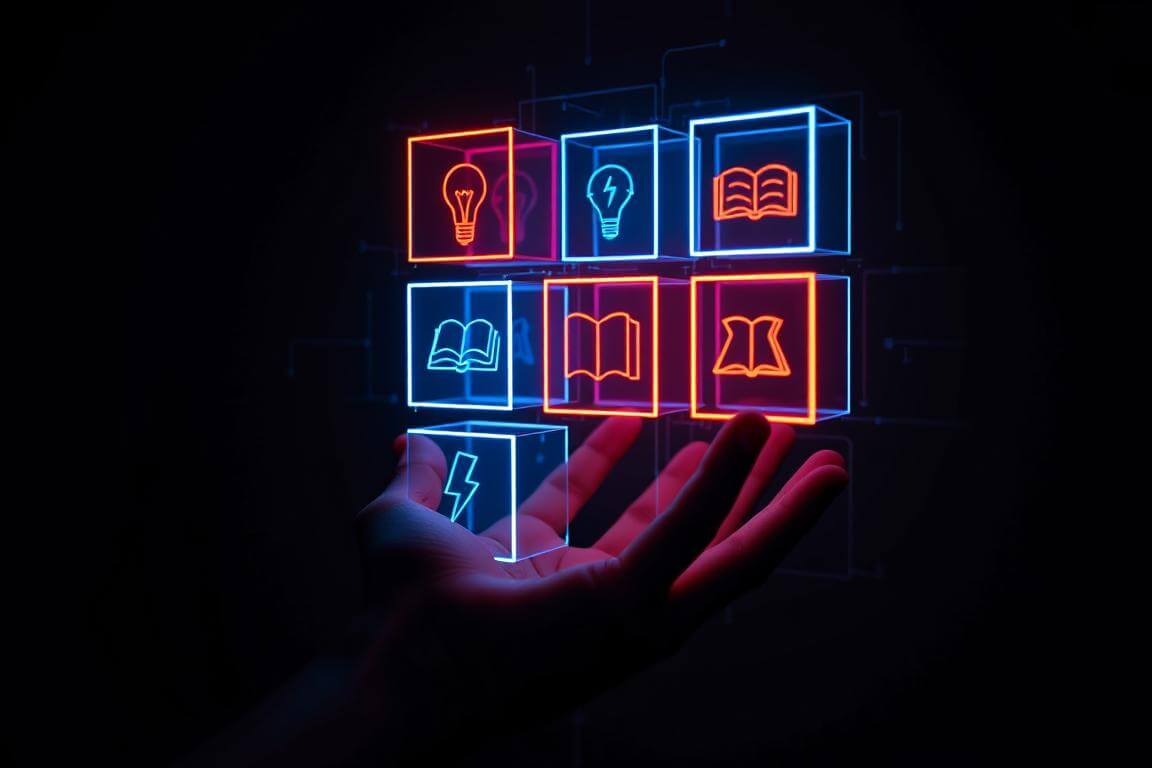 A 3x3 holographic content matrix grid for social media planning.