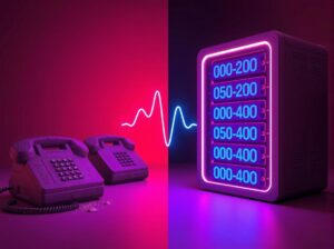 An empty, outdated call center transitioning into a glowing, futuristic AI server rack.