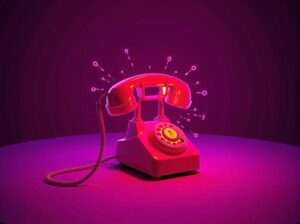 A vintage telephone glowing with warm, human-like digital energy