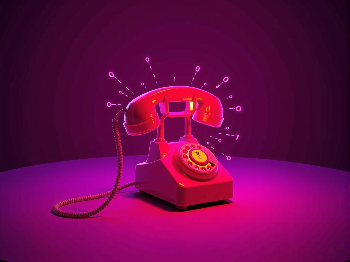 A vintage telephone glowing with warm, human-like digital energy
