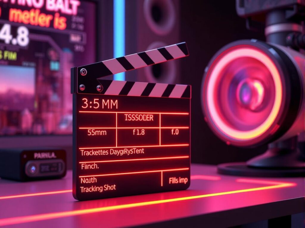 A digital clapperboard displaying structured lines